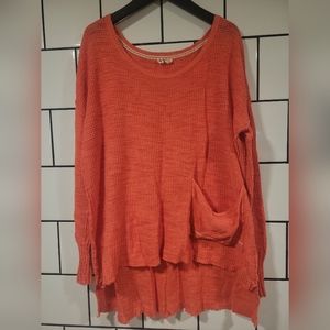 Anthropologie Moth Brand Waffle Woven Sweater Hi-Low Loose With Pockets